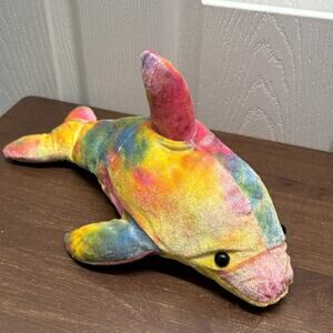 Tie-Dyed Dolphin Multicolor Stuffed Animal Lightweight Plush 13"